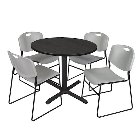 REGENCY Cain Round Table & Chair Sets, 42 W, 42 L, 29 H, Wood, Metal, Polypropylene Top, Ash Grey TB42RNDAG44GY
